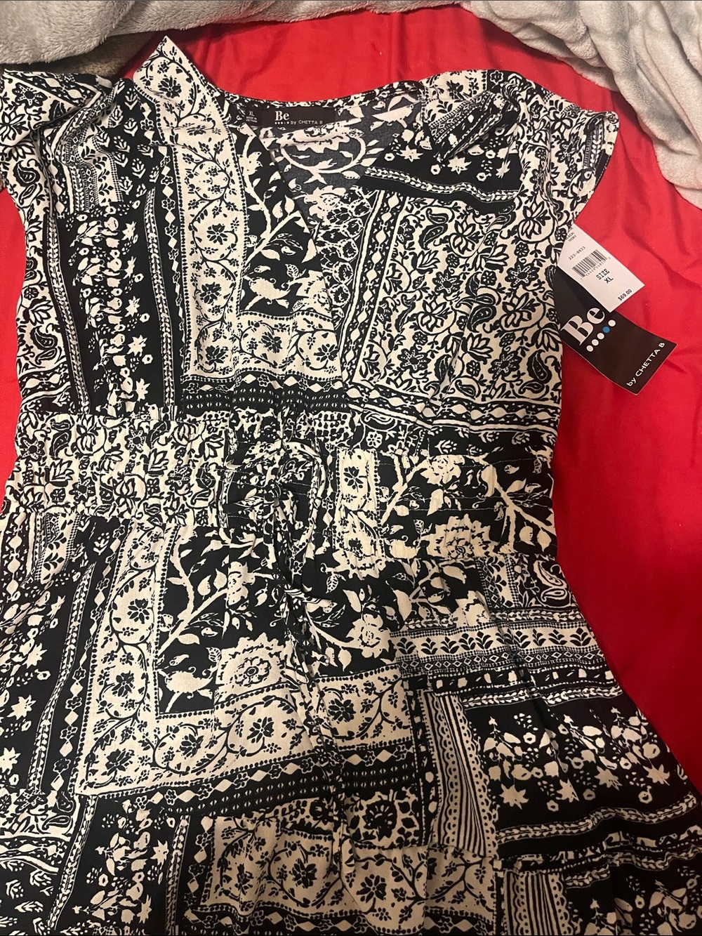 Chetta B Black and White Printed Mini Dress